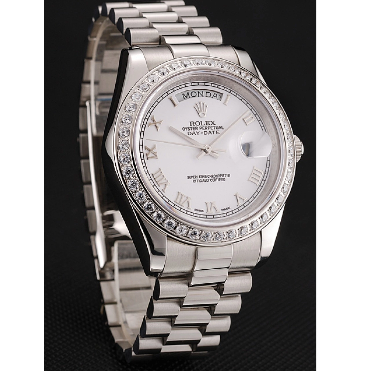 Good copy rolex watches Bracelet Day-Date Rolex Stainless Dial Steel 1453967 Case Swiss White Diamond 0701